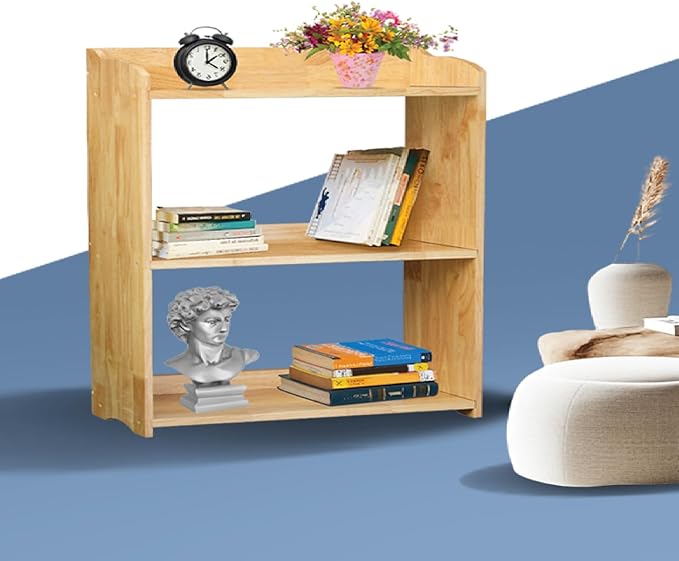 Bookcase by Natural Wood, Wooden 3 Tier Bookshelf, Small Wood Bookcase Storage Shelf, Open Shelf Organizer for Bedroom, Living Room and Office.