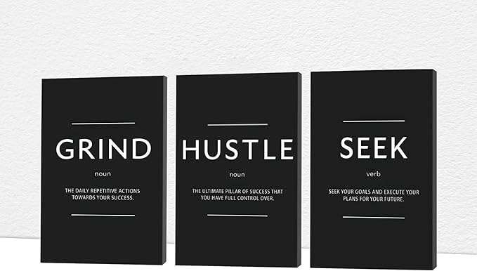 Office Wall Art - 3 Panel Motivational Wall Art, Inspirational Quotes Canvas Art for Home Office Wall Decor, Positive Quotes Wall Decor, Entrepreneur Grind Hustle Execution Poster Frame (24”x36”x3Pcs)