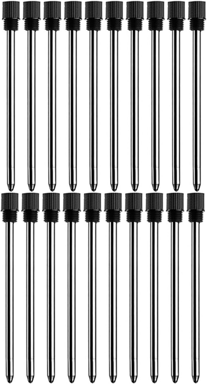 PASISIBICK 2.75'' Black Ink Crystal Pen Refills, Standard D1 Ballpoint Pen Refill (Remove Black Hat), Metal Refills(Pack of 20)
