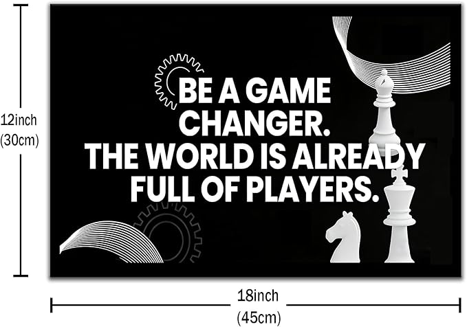 PSYYSP Motivational Wall Art For Office Inspirational Quotes Be A Game Changer Canvas Print Framed Chess Poster For Men Desk Decor Strategy Leadership Empowerment Small 12x18 Inch Artwork