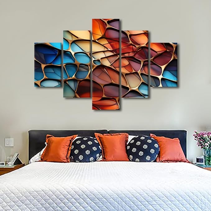 Canvas Wall Art Decor for Home Modern Abstract Art Canvas Decor 5 Panel Colored Glass Painting Art for Abstract Enthusiasts Living Room Bedroom Decor Stretched and Framed Ready to Hang 60x40 in