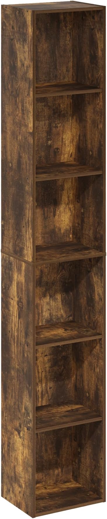 Furinno PASIR Book Shelf, 6-Tier Bookcase, Tall Standing Bookshelf, Open Storage Shelf, 9.4 x 12 x 71 Inches, for Home Office, Living Room, Amber Oak