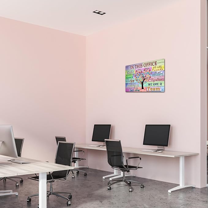 WHAOMIOT Inspirational Wall Art Poster - Positive Office Wall Decor Print Canvas In This Office We Are A Team Best Motivational Quotes Modern Office Decorations 24 x 16 Inch Frame Ready To Hang