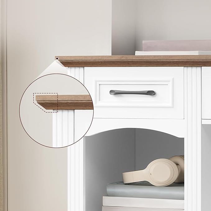 58" Executive Desk, Farmhouse Computer Desk with Drawers, Wooden Office Desk with File Cabinet, Charging Station, Monitor Stand, for Work and Study, White and Walnut CDBZ10E01