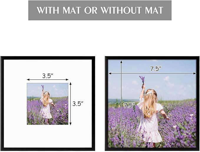 Golden State Art, Gallery Wall Frame Set of 6 - Black 8x8 Aluminum Photo Frames with Mat for 4x4 Pictures - 8 x 8 inch Metal Frame with Real Glass Cover - Elegant Home or Office Decor