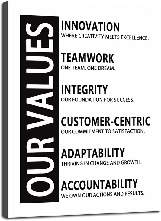 Inspirational Canvas Wall Art Motivational Entrepreneur Quote Success Poster Our Values Painting Print Artwork Inspiring Office Wall Decor Living Room Library Gym Frame Ready to Hang[18''W x 24''H]