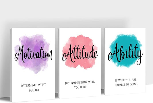 3 Piece Motivational Quotes Watercolor Canvas Print Pictures Wall Decor, Framed Artwork for Home Office, 20"x30" x 3 Pcs