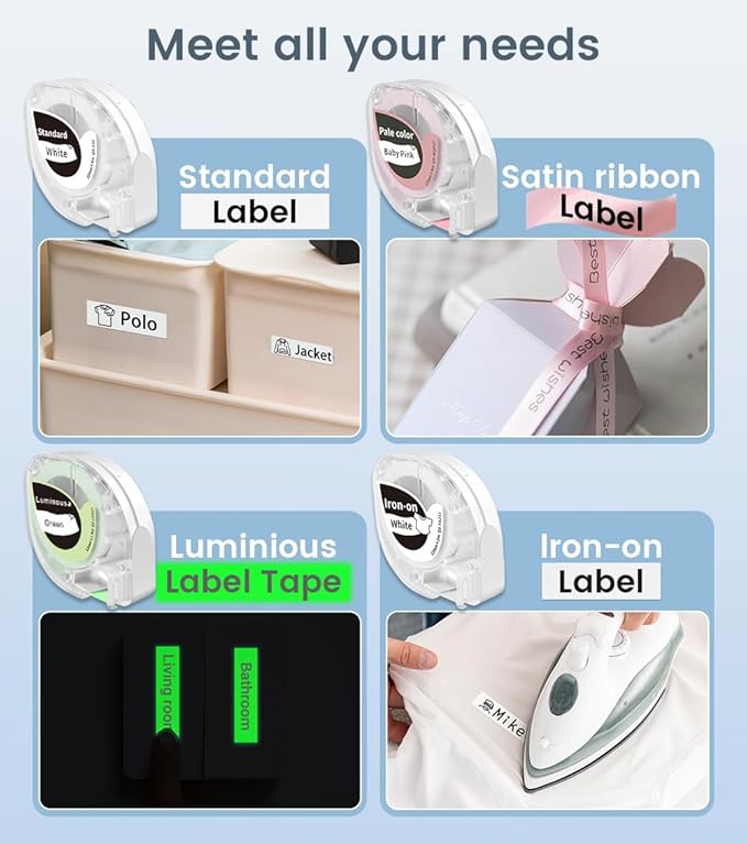Phomemo Label Maker Machine with 4 Tapes, P12 Bluetooth Small Label Maker with Multiple Templates Thermal Transfer Ribbon Printer Machine for Home, School, Gift Wrapping, Office, White