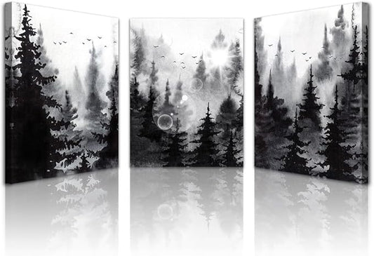 3-Piece Modern Abstract Art Prints, Black and White Forest Scenery, Canvas Wall Art for Living Room, Bedroom, Office, Home Wall Decor