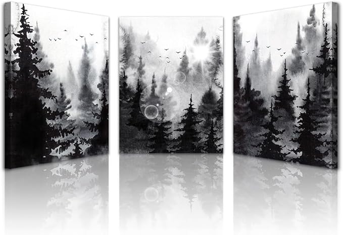 Lapremoly Large Wall Decorations For Living Room Canvas Wall Art For Office Bedroom Home Wall Decor Black And White Wall Paintings Forest Scenery Pictures Modern Abstract Art Prints Ready To Hang