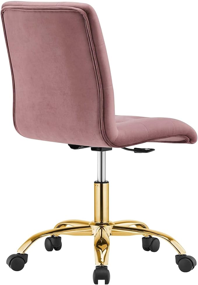 Modway Prim Armless Performance Velvet Office Chair in Gold Dusty Rose