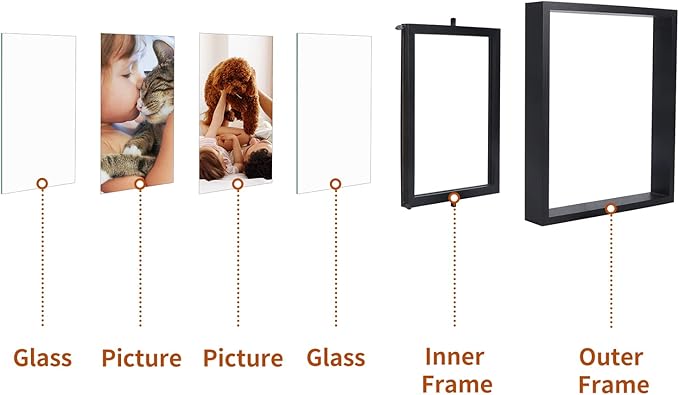 EXYGLO 2 Pack 5x7 Rustic Rotating Floating Picture Frames, Photo Frames for Vertical or Horizontal Tabletop Display, Black