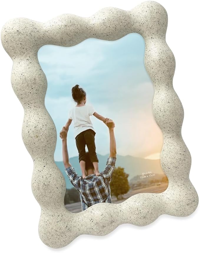 Isaac Jacobs 4x6 Natural Sand Resin Picture Frame, Elegant Undulating Curve Design for Tabletop & Wall Display Photo Frame, Home Décor, Art, Photo Gallery (4x6, Natural Sand)