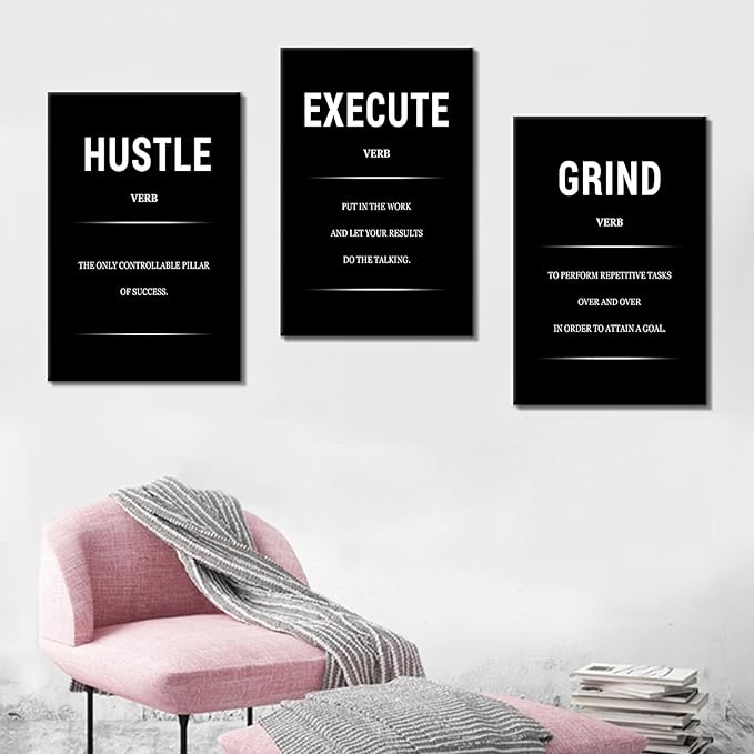 DINGFUN Motivational Canvas Wall Decor Office Posters Inspirational Wall Art 3 Piece Picture Print Success Quotes Painting Print Artwork for Home Bedroom Gym Classroom Ready to Hang [48''Hx24''W]