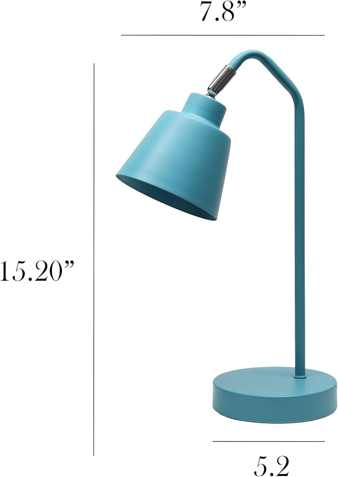 Simple Designs LD1077-CYN 16" Sleek Essentials Adjustable Metal Desk Task Lamp, for Office, Desk, Nightstand, Dorm, Cyan Blue