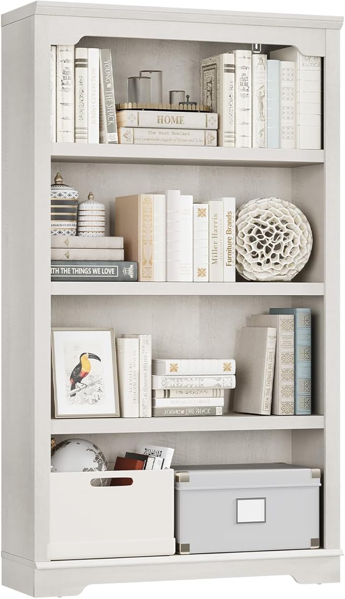 HIFYOBRO 4 Tier Bookshelf, 55 Inches Tall Bookcase, Wooden Book Shelf with Storage, Freestanding Open Display Bookshelves for Study Room, Home Office, Living Room (White, 4-Shelf)