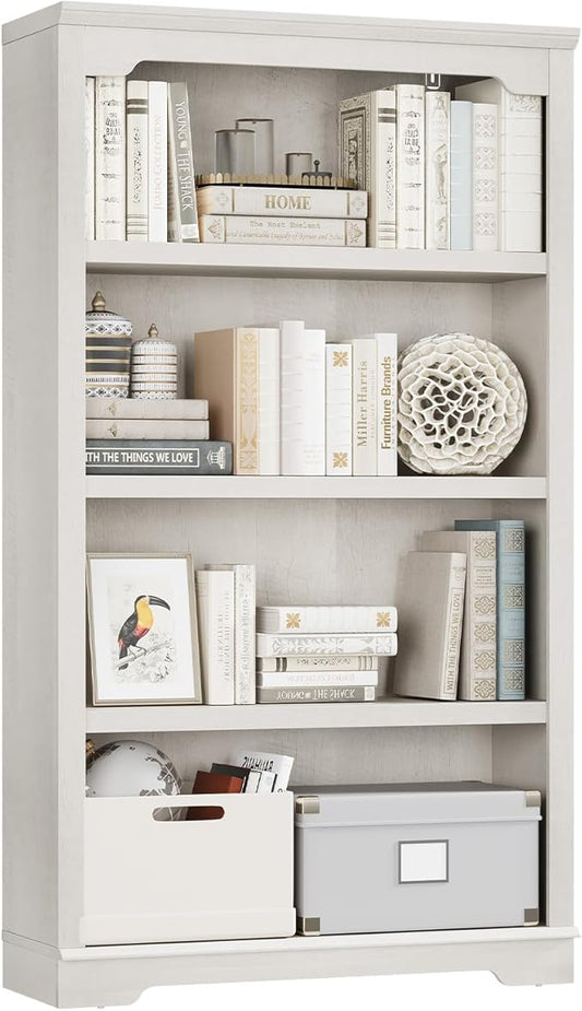 HIFYOBRO 4 Tier Bookshelf, 55 Inches Tall Bookcase, Wooden Book Shelf with Storage, Freestanding Open Display Bookshelves for Study Room, Home Office, Living Room (White, 4-Shelf)