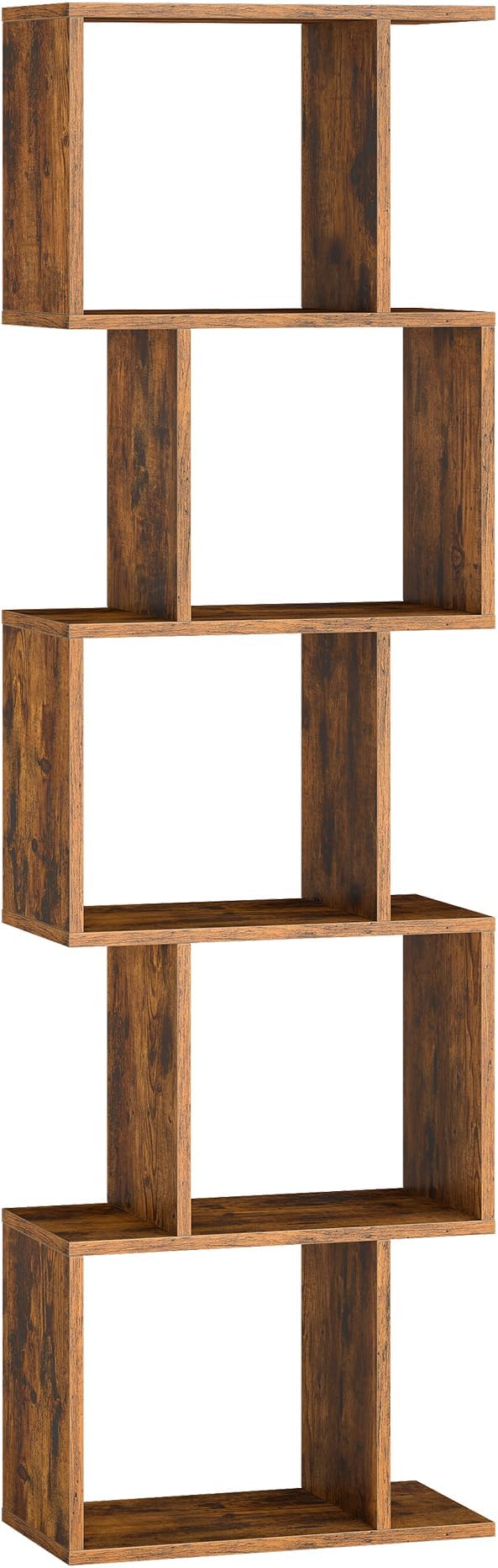 VASAGLE Bookshelf, 5-Tier Bookcase, 9.4 x 15.7 x 62.6 Inches, Storage Shelf with Open Compartments, Modern Style, for Living Room, Bedroom, Office, Rustic Brown ULBC462K01