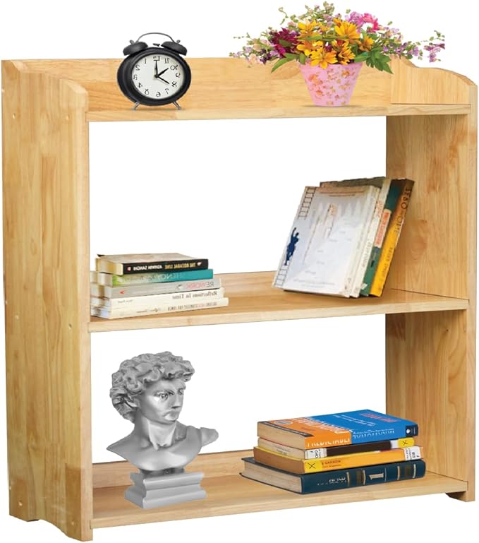 Bookcase by Natural Wood, Wooden 3 Tier Bookshelf, Small Wood Bookcase Storage Shelf, Open Shelf Organizer for Bedroom, Living Room and Office.