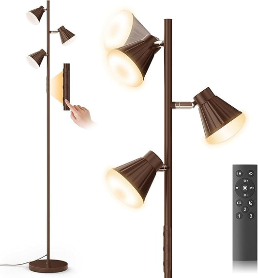 36W LED Tree Floor Lamp, Dimmable Tall Standing Lamp with Remote & Touch Control, 4 Color Temperatures Bright Floor Lamp, 3 Rotatable Light Modern Floor Lamps