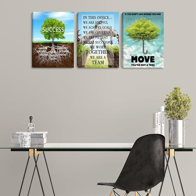 3 Pieces Motivational Wall Art Inspirational Tree Canvas Success Poster Artwork Entrepreneur Quote Painting Office Wall Decor Art for Office Bedroom Living Room Workplace Decoration(48"Wx24"H)