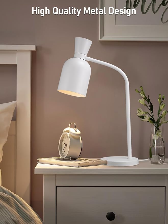 TORCHSTAR Metal Desk Lamp Aesthetic, Vase Shape Design, E26 Base, Max 60W Modern Goose Neck Task Desk Lamp with On/Off Switch, White, for Bedroom, Nightstand, Home Office, Bulb Not Included