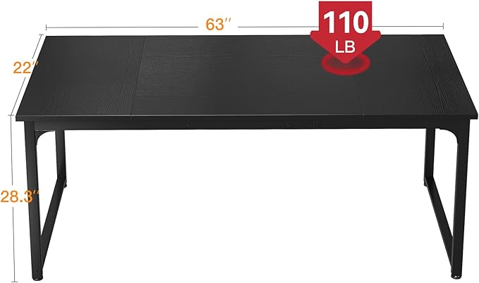 Casaottima 63 Inch Computer Desk for Home Office, Study Writing Table for Small Spaces, Simple Modern Desk with Headphone Hooks, Black