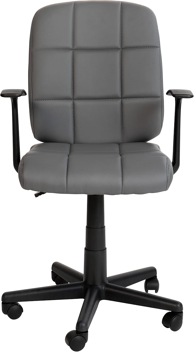Flash Furniture Clayton Mid Back Swivel Task Chair with Arms - Gray Vinyl Upholstery - Tufted Back and 360° Swivel