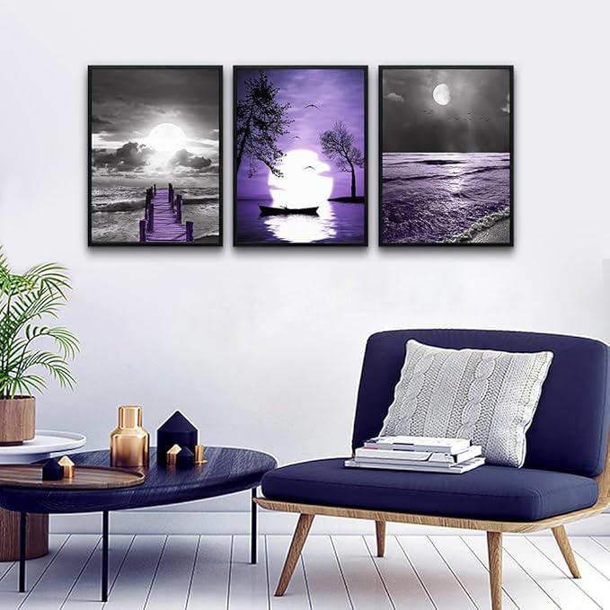 MHARTK66 3 Piece Black Framed Artwork Wall Decor For Living Room Large Wall Art For Bedroom Modern Office Wall Decor Black And White Painting Ocean Landscape Pictures Home Decorations Art Prints