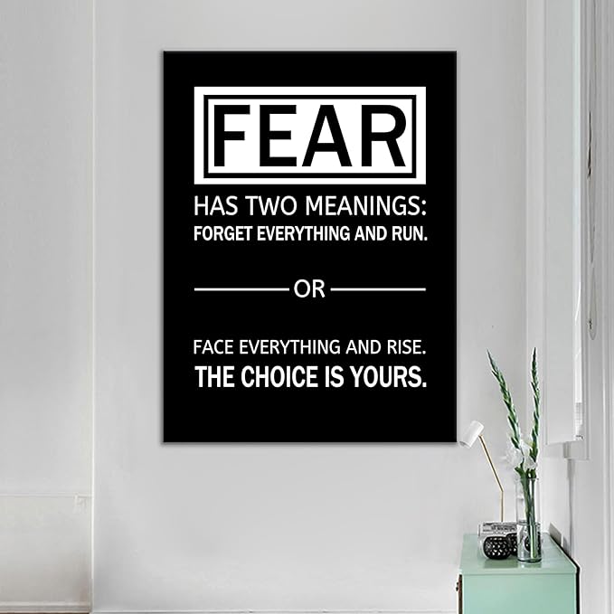 Fear Has Two Meanings Motivational Canvas Wall Art Large Poster Print Inspirational Black Background Quotes Picture Painting Artwork for Living Room School Office Stretched and Framed [30''Wx 40''H]