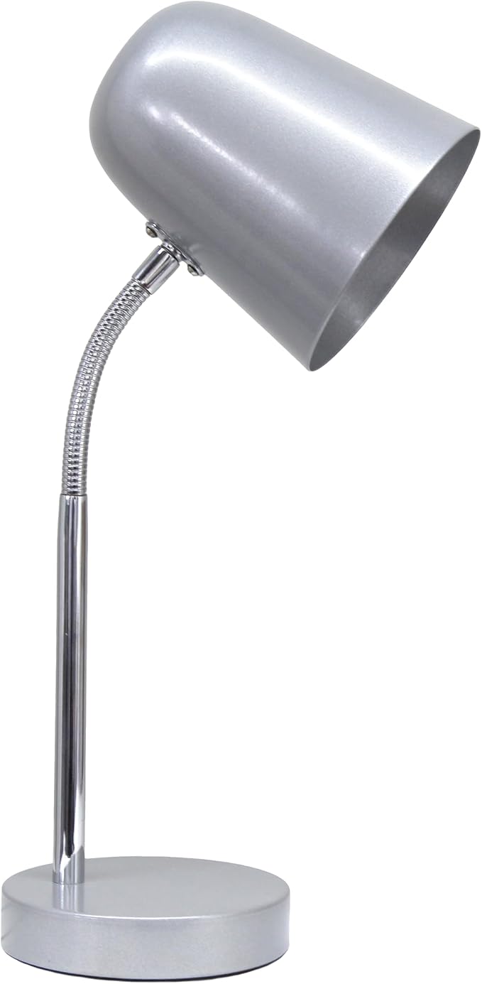Simple Designs LD1075-SLV 15.28" Sleek Essentials Minimalist Metal Desk Task Lamp, for Office, Desk, Nightstand, Dorm, Silver