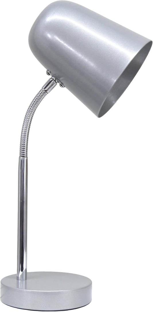 Simple Designs LD1075-SLV 15.28" Sleek Essentials Minimalist Metal Desk Task Lamp, for Office, Desk, Nightstand, Dorm, Silver