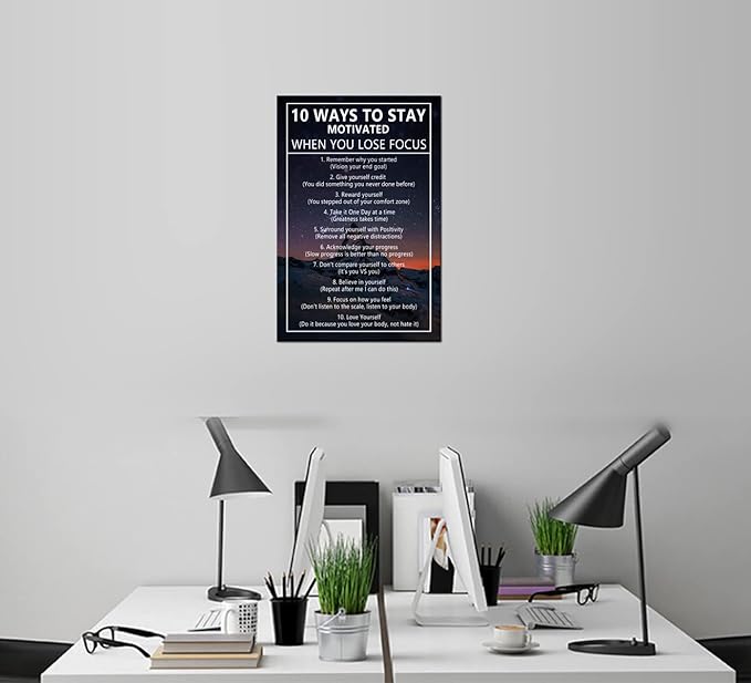 10 Ways to Stay Motivated When You Lose Focus Inspirational Canvas Painting Wall Art Motivational Wall Art Poster Motivational Framed Artwork Prints Picture for Living Room Office [12''Wx 18''H]