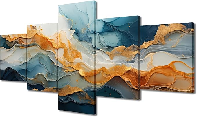 Abstract Canvas Wall Art Decor Modern Minimalist Ink and Wash Landscape Poster Printing 5 Panel Living Room Wall Art for Native Americans Bedroom Wall Decor Stretched Ready to Hang 50x24 in