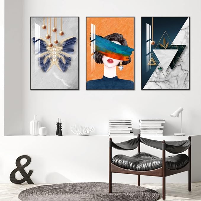 Large Wall Art for Living Room,Black Framed Abstract Wall Decor for Home Minimalist Artwork Painting 24" x 32" 3 Pieces Canvas Print for Bedroom Decor Kitchen Office Hang a Modern Picture