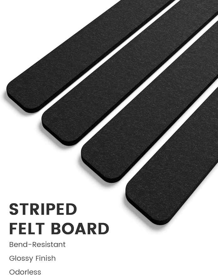 Fluxynara Cork Board Alternative Felt Strip Board 5-Pack 13"x2", Office Pin Board with 35 Push Pins, Adhesive Install for Bedroom Door & Home Office(Black)