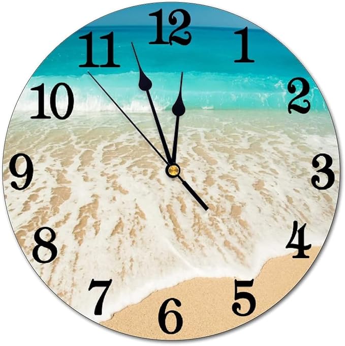 Ocean Beach Summer Theme Wall Clock Battery Operated Silent Round Clock Wall Decor for Home Office School, 12 Inch
