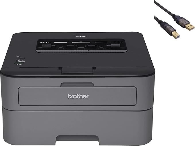 Brother HL-L2300 Monochrome Laser Printer with Duplex Printing for Business Office Home - up to 2400 x 600 Resolution - 27 ppm Print Speed, Hi-Speed USB 2.0, 250-sheet Capacity, BROAGE Printer Cable