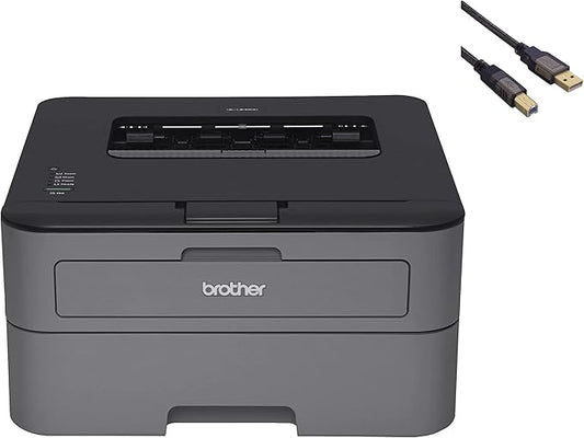 Brother HL-L2300 Monochrome Laser Printer with Duplex Printing for Business Office Home - up to 2400 x 600 Resolution - 27 ppm Print Speed, Hi-Speed USB 2.0, 250-sheet Capacity, BROAGE Printer Cable