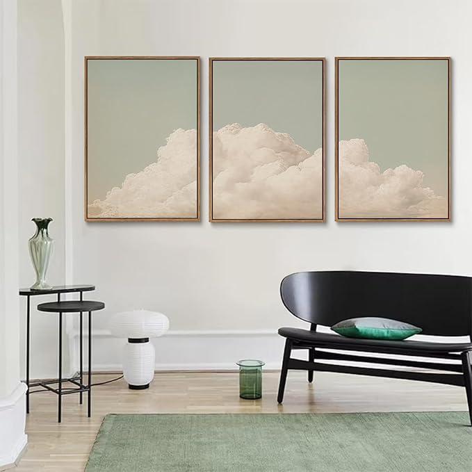 myusuar 3 Piece Large Modern Abstract Canvas Framed Wall Art For Living Room, Dearm Cloud Minimalist Wall Art Decor Posters Prints For Bedroom Office, 24x36in