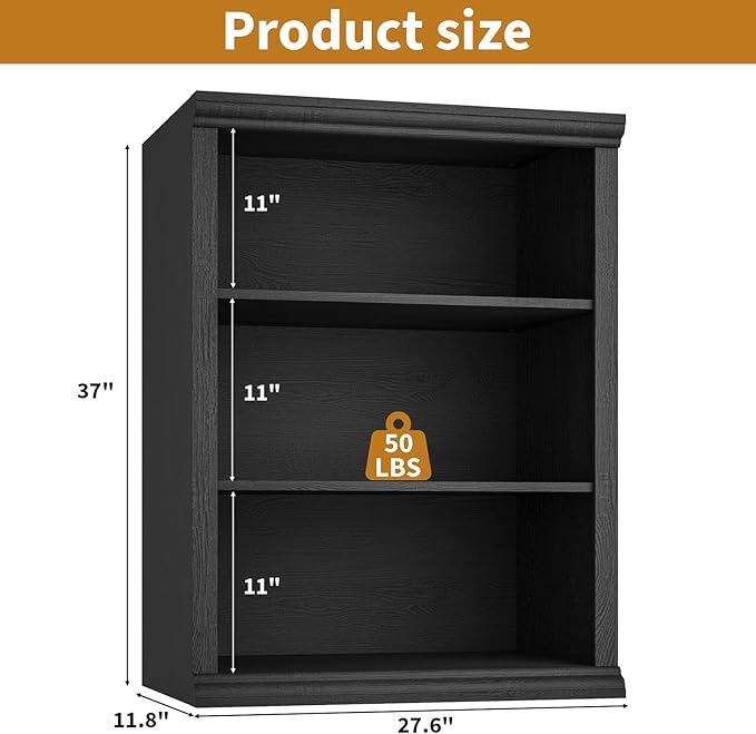 Rresyet 3 Tier Bookcase 27.6" W Bookshelf Wooden Bookshelves Floor Standing Small Book Shelves for Home Office, Living Room, Bedroom, Black