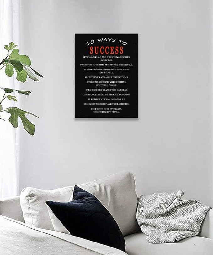 WYJDFART 10 Ways to Success Motivational Wall Art Inspirational Quotes Poster for Office Home Gym Classroom Positive Mindset Decor Print Framed Ready to Hang [18" W X 24" H]