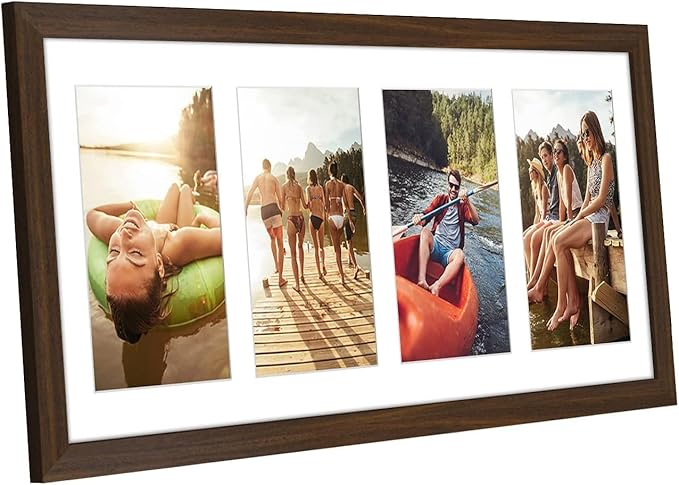 Americanflat 4x6 Collage Picture Frame with Shatter-Resistant Glass - Fits Four 4x6 Photos or Use as One 8x20 Picture Frame - Signature Collection - Collage Frames for Wall Display- Walnut