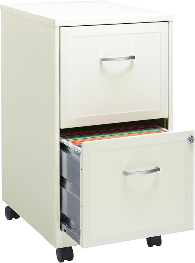 Realspace 18"D SOHO Vertical Letter-Size Mobile File Cabinet, 2 Drawers, Pearl White