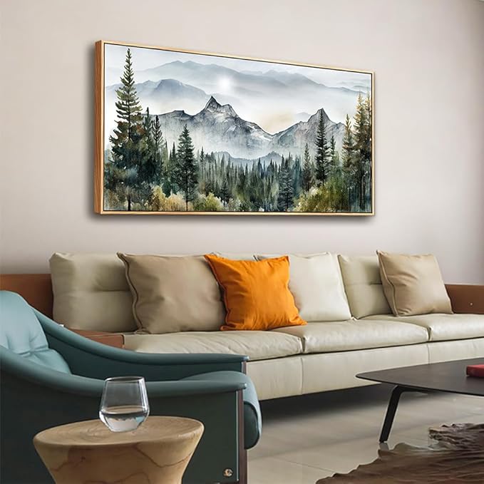 hyidecorart Abstract Mountain Scenery Paintings Wall Pictures Artworks Large Wall Art For Living Room Wood Framed Decorations For Bedroom Office Canvas Wall Decor Ready To Hang Home Decoration