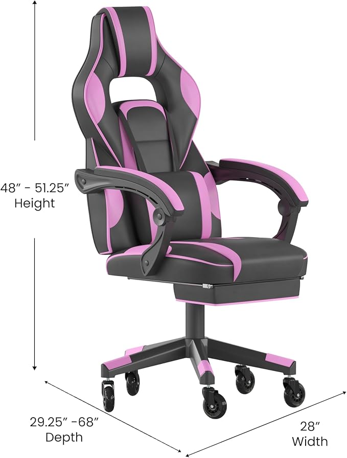 Flash Furniture X40 Gaming Chair Racing Computer Chair with Fully Reclining Back/Arms and Transparent Roller Wheels, Slide-Out Footrest, - Black/Purple