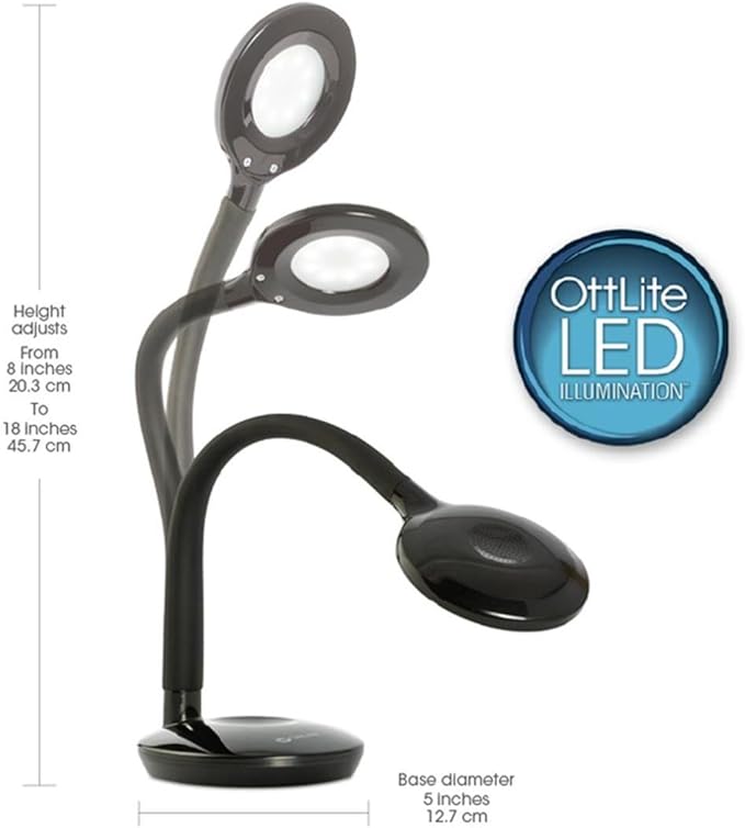 OttLite D59PNB-FFP Soft Touch Flex Led Lamp, Desk Lamp, Space Saving Design, Flexible Adjustment, Dimmable, 10.5" x 5.25" x 11", Black