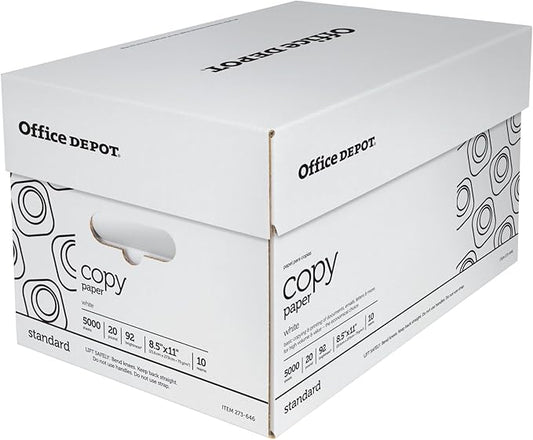 Office Depot White Copy Paper, 8 1/2in. x 11in., 20 Lb, 500 Sheets Per Ream, Case Of 10 Reams, 40402786