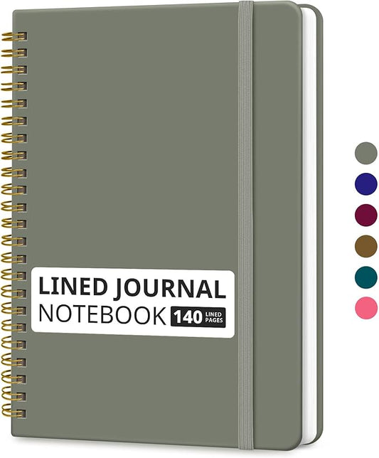 Taja Lined Spiral Journal Notebook for Women & Men, 140 Pages, College Ruled Hardcover Notebook for Work & Note Taking, Journals for Writing, A5(5.7" x 7.9") – Stone Gray