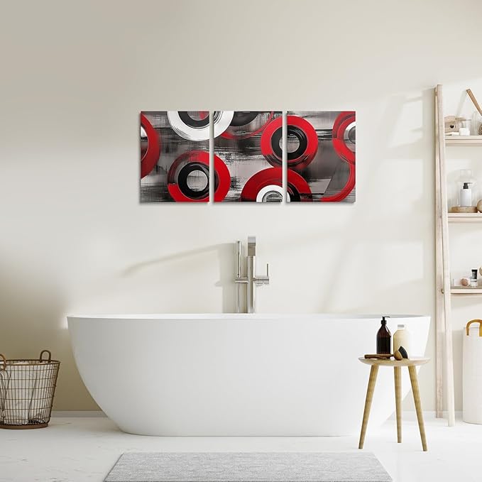 jejeloiu 12"x16"x3pcs Red Geometric Office Decorations Artwork Posters Boys Girls 3 Piece Canvas Wall Art for Living Room Bedroom Abstract Art Picture Wall Decor